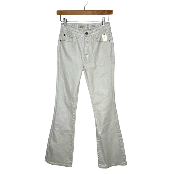 Anthropologie | NWT Pilcro The Icon Pearlescent High-Rise Flare Jeans Crème 25 - Picture 9 of 12